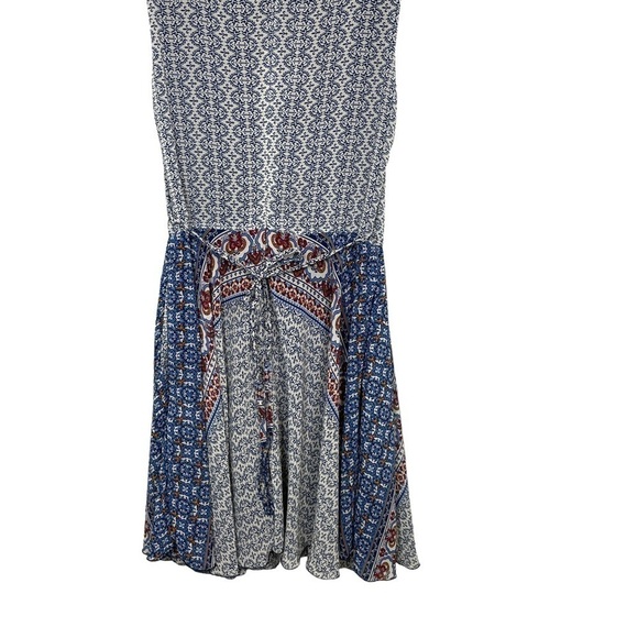 LA Soul Sleeveless Print Lined Dress w/Pockets Waist Tie Blue/Ivory/Red Size S - Picture 12 of 15